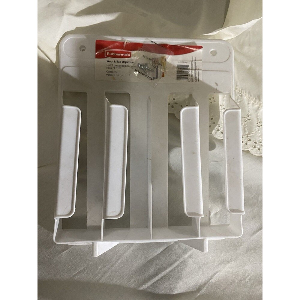 Rubbermaid Wrap Bag Organizer White Plastic Wall Mount. Discontinued. New